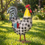Zhengmy Metal Rooster Garden Statue Lifelike Colorful Metal Rooster Yard Decor Hand-Painted Iron Chicken Sculpture for Patio Lawn Backyard Farmhouse Outdoor Indoor Decoration(Lustrous White)