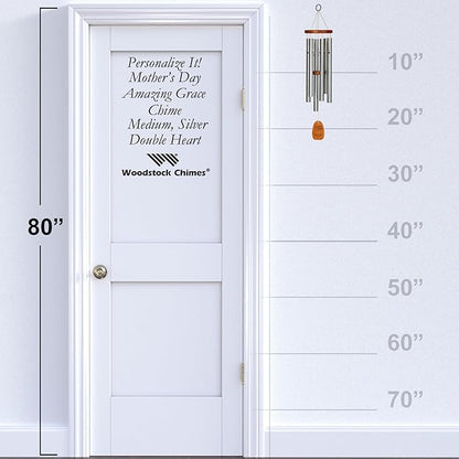 Woodstock Wind Chimes Personalized Amazing Grace Memorial Chime for Outside 24'' Medium Silver Customized Double Heart Wind Chime for Outdoor Patio Home Garden Décor & Wedding Gift (P-AGMS15)