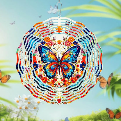 Butterfly Wind Spinner Outdoor Garden Decor, 10 inch 3D Stainless Steel Hanging Wind Spinner, Kinetic Art Garden Yard Decoration, Gift for Woman