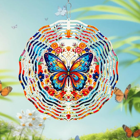 Butterfly Wind Spinner Outdoor Garden Decor, 10 inch 3D Stainless Steel Hanging Wind Spinner, Kinetic Art Garden Yard Decoration, Gift for Woman
