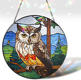 7.8" Owl Stained Glass Suncatchers Art Glass Wildlife Bird for Sun Catcher Indoor Window Gifts for Pet Animal Nature Floral Lovers Women Grandma Mom Friend Painted Panel Décor BIRD-07B-SG8