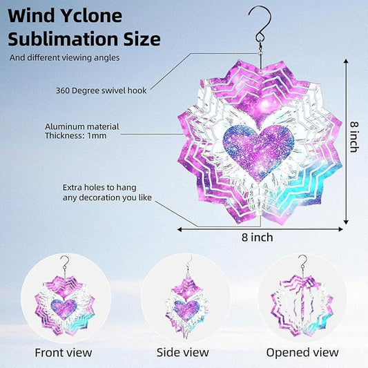 8 Inch Sublimation Wind Spinner, 3D Aluminum Metal Wind Spinner with Hook, Indoor Yard Garden Hanging Decoration, Weather Resistant Rotating Spiral Ornament, Winged Galaxy Heart