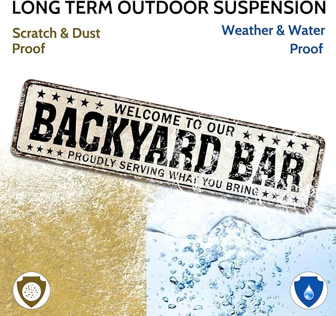 Funny Backyard Signs and Decor Outdoor Pool Decor, Outdoor Bar Signs Beer Sign Poop Deck Decor, Welcome to Our Backyard Bar Sign 4x16 Inch