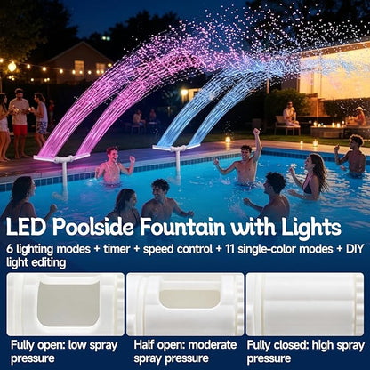 Above Ground Pool Waterfall, Solar Fountain, 11-Color Solar Pool Fountain with Lights, Dual Adjustable Spray, Auto Dusk Sensor, Floating Sprinkler for Inground Spas, Backyard & Outdoor Water Decor