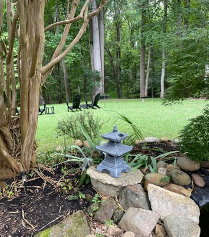Buokai Solar Outdoor Garden Statue with 2 Tier Pagoda Lantern, Zen Japanese Style for Lawn Decoration and Christmas Ornament