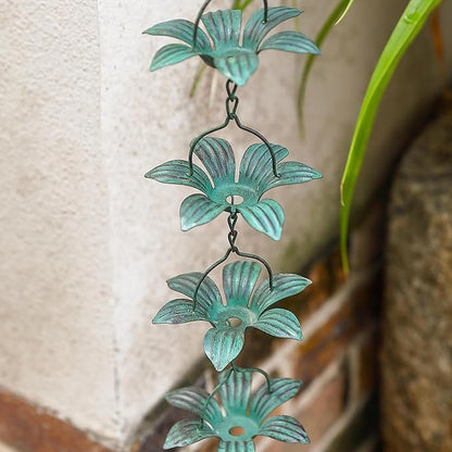 Metal Lily Flower Rain Chain for Outside, Functional and Decorative Replacement Gutter Chain Downspout for Heavy Rain, Rain Catcher Chain for Gutters, 8.5FT (27 Lily Flower Cup)