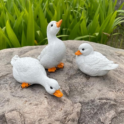 3PCS Garden Duck Statues Outdoor Decor, Garden Resin Duck Yard Decor Ornaments Goose Sculpture Statue for Pond, Fish Tank, Yard, Poolside Rockery Landscape Porch Decoration