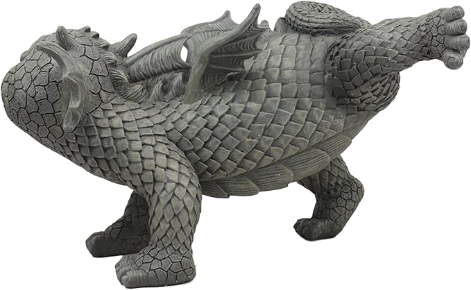 Ebros Gift Whimsical Dog Style Peeing Garden Dragon Statue 12" Long Cute Naughty Baby Dragon Cocking Leg Faux Stone Resin Finish Figurine