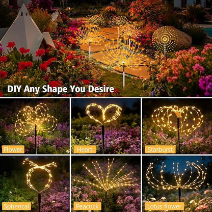echosari Solar Garden Lights Outdoor, Total 6 Pack 720 LED Firework Lights with Auto On/Off 8 Modes IP65 Waterproof Landscape Light for Outdoor Yard Pathway Garden Decor (Warm White)