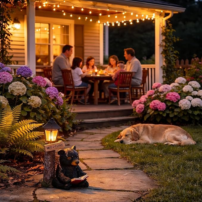 Lyeasw Solar Outdoor Bear Garden Statues – Bear Figurine Lights Decor with Welcome Sign for Lawn, Patio & Porch – Perfect Mother’s Day, Birthday & Housewarming Gifts