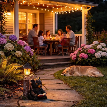 Lyeasw Solar Outdoor Bear Garden Statues – Bear Figurine Lights Decor with Welcome Sign for Lawn, Patio & Porch – Perfect Mother’s Day, Birthday & Housewarming Gifts