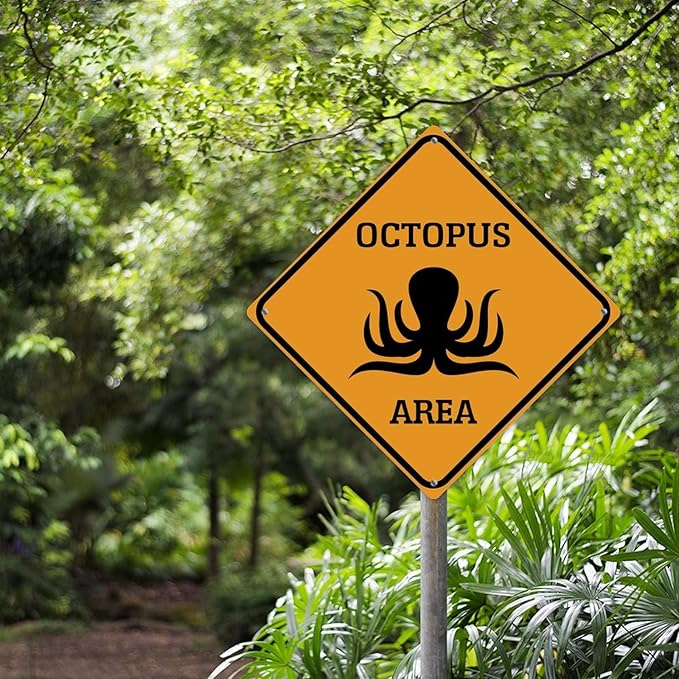 Octopus Area Xing Caution Crossing Sign Ocean Animal Aluminum Metal Sign Warning Sign Novelty Road Fence Yard Wall Decor For Indoor Outdoor Highway12x12in