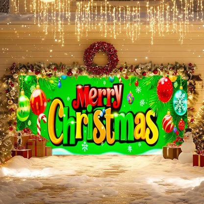 IVN Christmas Garage Door Cover Decoration 13x6ft Bright Green Background Candy Canes Colorful Letters Merry Christmas Winter Garage Door Banner Home Door Front Yard Decor for Xmas Eve Holiday Outdoor