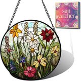 Birthday Gifts for Women - Wildflowers Faux Stained Glass Window Hanging Sun Catcher for Door Garden Acrylic Decor Mother's Day Christmas for Mom Nana Grandma Sisters Wife 7.8"