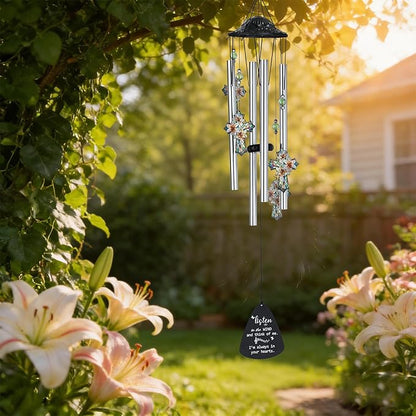HDCRYSTALGIFTS 34'' Christian Gifts for Women Men, Memorial Wind Chimes for Outside, Religious Christian Sympathy Gifts for Loss of Loved One Mom Dad Friends Home Garden Decor (Cross)