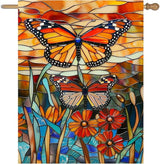 Monarch Butterfly Garden Flags for Outside Fall House Flag 28x40 Double Sided Large Stained Glass Floral Yard Flag Spring Summer Decorative Flags Seasonal Lawn Flags Rustic Outdoor Decor