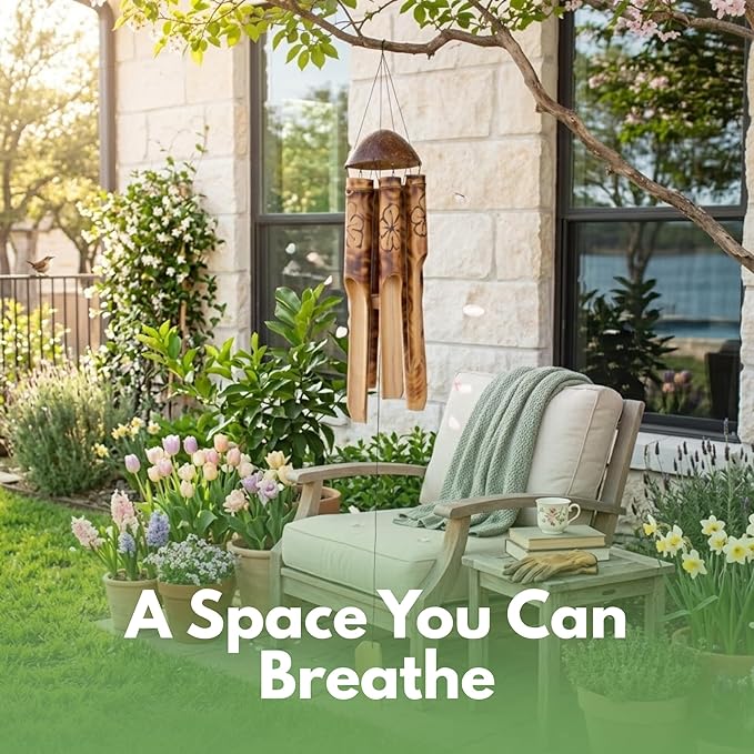 Solange & Frances Bamboo Wind Chimes - Elegant Home Decor for Front Porch and Garden. Unique Gifts for Women, White Elephant Gifts, Outdoor Wind Chimes for Relaxing Ambiance