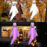 Geefuun 2PCS Purple Halloween Fierce Ghost Windsocks Hanging Decorations -43 Inch Flag Wind Socks for Home Yard Outdoor Decor Party Supplies (Batteries Not Included,No Timer)