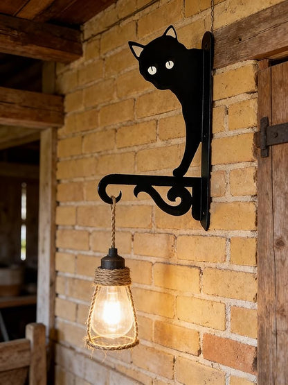 Iron Plant Hangers Hooks for Outdoor -10inch Hanging Plants Flower Fern Pots Lantern Bird Feeder Wind Chimes for Porch Garden Farmhouse (The cat Hiding in The Dark)