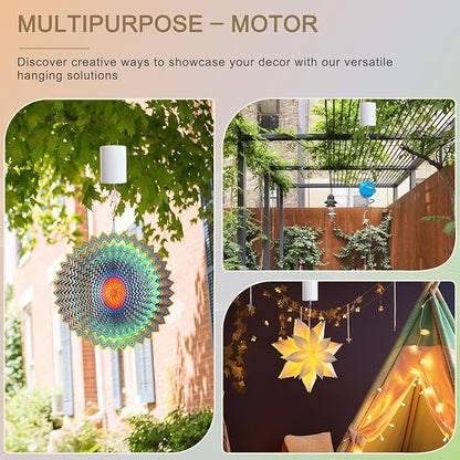 Goolyrusim Wind Spinner Motor with Remote, Hanging Display Motor for Wind Spinners Spiral Tail Wind Chime Garden Decor Christmas Ornament Hanging for Disco Ball Baby Crib Medium Rotating Motor 20RPM