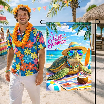 BlissYard Hello Summer Sea Turtle Garden Flag 12x18 Double Sided Vertical Outdoor Decor Beach Ocean Tropical Yard Garden Lawn Patio Welcome Banner