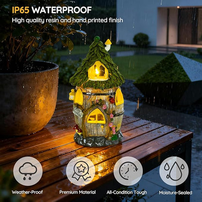 Fairy Garden House with Solar Light, Outdoor Figurine Lights Garden Statues,Yard Decorations Outdoor Fairy Garden Accessories,Decor Gifts for Mom Women,12 Inches, Huge Fairyland House