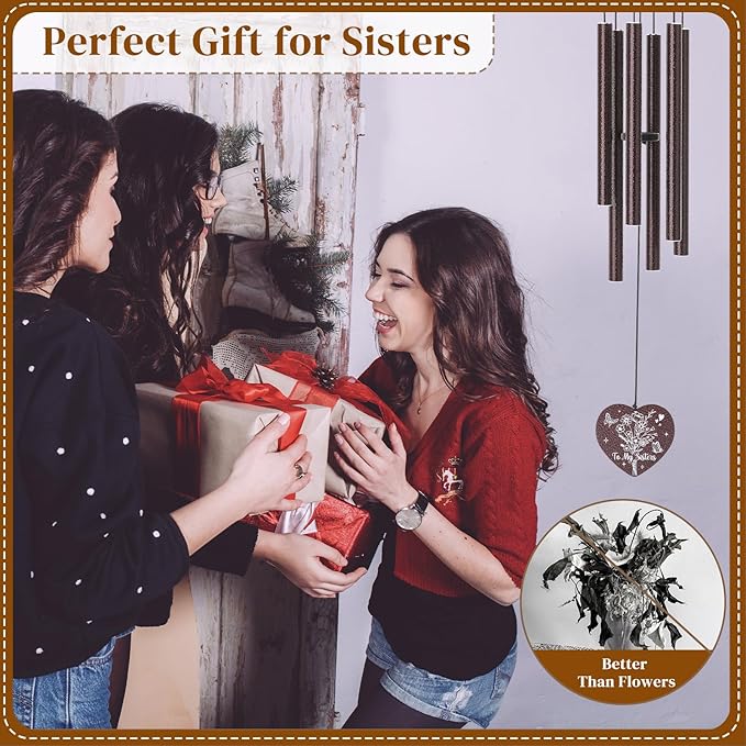 Sister Gifts from Sister,32" Bronze Sister Birthday Wind Chimes Bestie Gift from Mom Women Windchime for Bestie Sisters-in-Law Mother's Day Graduation Christmas Garden Decoration