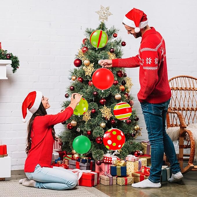 12 Pcs 7.5/9 Inch Large Christmas Inflatable Ball Outdoor Hanging Ornament Blow Up Xmas Inflatable Ornaments PVC Christmas Decoration Ball for Yard Lawns Porch Garden Front Door Holiday Decor