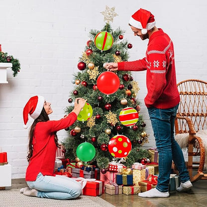 12 Pcs 7.5/9 Inch Large Christmas Inflatable Ball Outdoor Hanging Ornament Blow Up Xmas Inflatable Ornaments PVC Christmas Decoration Ball for Yard Lawns Porch Garden Front Door Holiday Decor