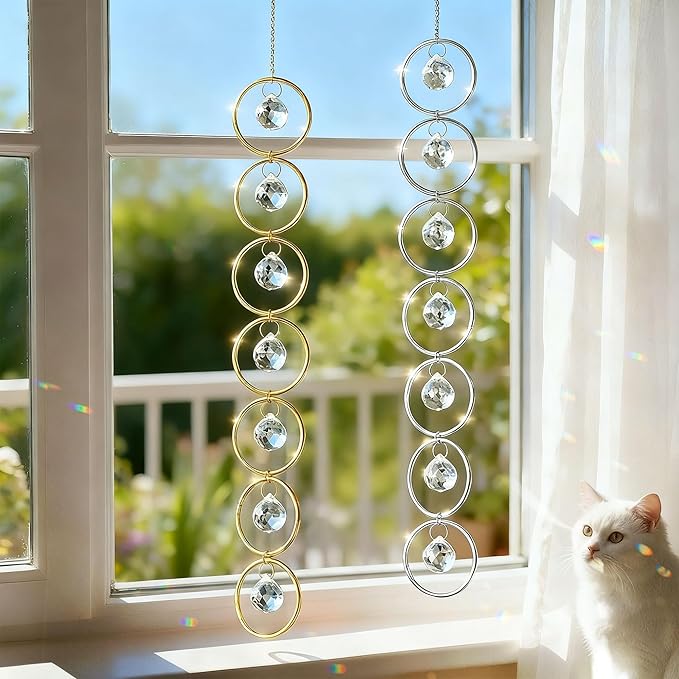 2PCS Crystals Hanging Ornaments Decor Pendant Ornament with 20mm Crystal Balls for Wind Chimes, Hanging Sunlight Catche, Window Ornament, Meditation, Fengshui, Yoga