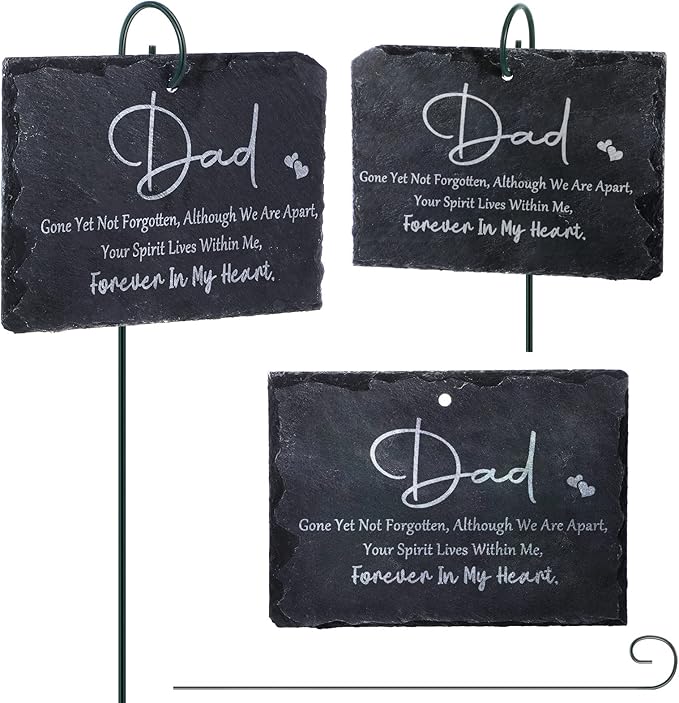 Roowest Dad Grave Decoration for Cemetery Memorial Stone Plaque Sympathy Cemetery Markers Hanging Garden Markers Stainless Steel Rod for Garden Lawn Yard Funeral