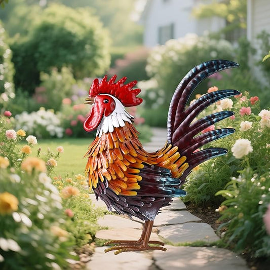 Shorayn Rooster Garden Statue Metal Chicken Yard Art Decor Outdoor Sculpture Figurines