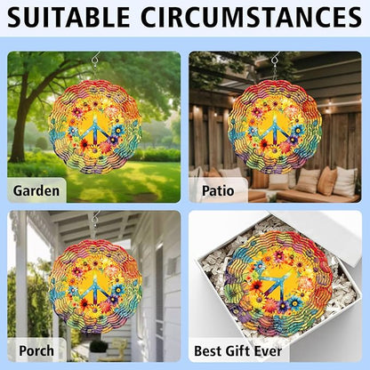 Hippie Wind Spinner, Hippie Stained Glass Wind Spinner, Wind Sculpture Hippie Wind Spinners for Garden Patio Yard Decor