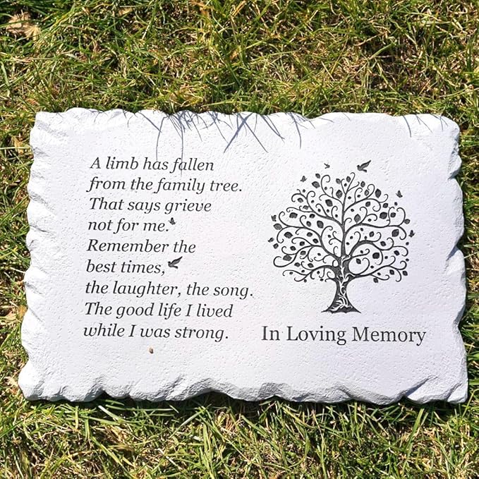 11.8 inches Long Tree of Life Song Polyresin Memorial Garden Stone, Memorial Stones for Loved Ones Outside, Memorial plaques, Sympathy Gifts for Loss of Loved one, Memorial Gifts (Grey Tree)