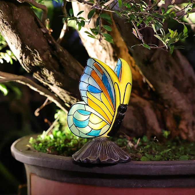 Rezpuao Solar Butterfly Garden Statues,Butterfly Decor for Outdoor,Resin Colorful Butterflies Figurine with Solar Light for Patio,Balcony,Yard,Lawn Ornament,Perfect Garden Gift
