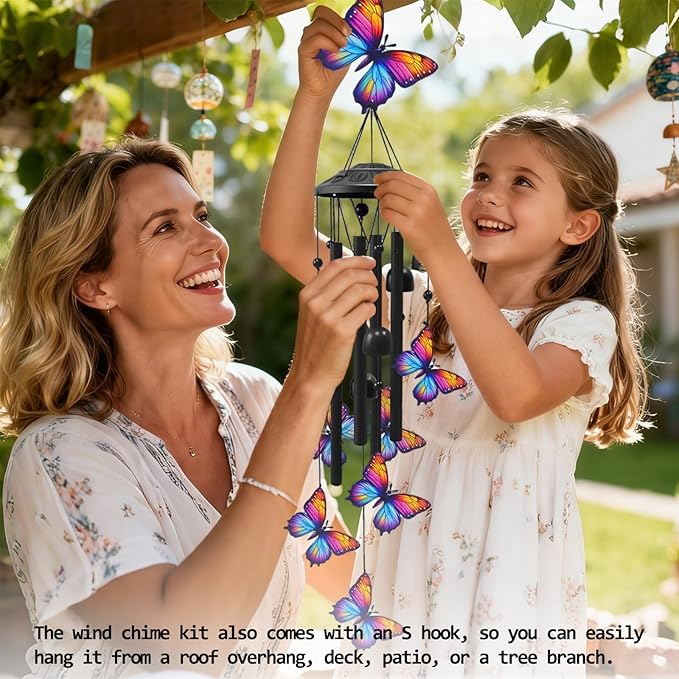 AVEKI Metal Butterfly Wind Chimes for Outside, Butterfly Gifts for Women Mother's Day Birthday Christmas, Black Wind Chime with 7 Butterflies, Outdoor Windchimes Decor for Garden Patio (Butterfly-2)