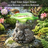 MXwcy Solar Garden Lights Frog Statue Bird Feeder, 7.87" Resin Frog Family Statue Solar Garden Decor, Solar Lights Outdoor Waterproof for Yard Patio Lawn, Frog Gifts for Women Mom Grandma