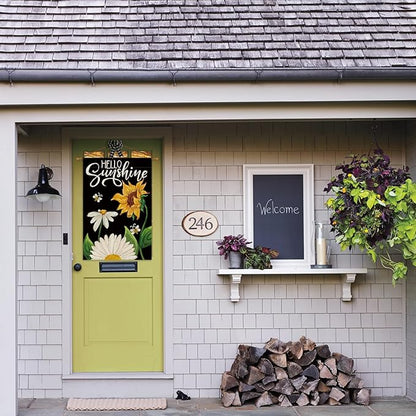 AVOIN colorlife Daisy Sunflower Hello Sunshine House Flag 28x40 Inch Double Sided, Summer Seasonal Holiday Burlap Yard Outdoor Decoration Black