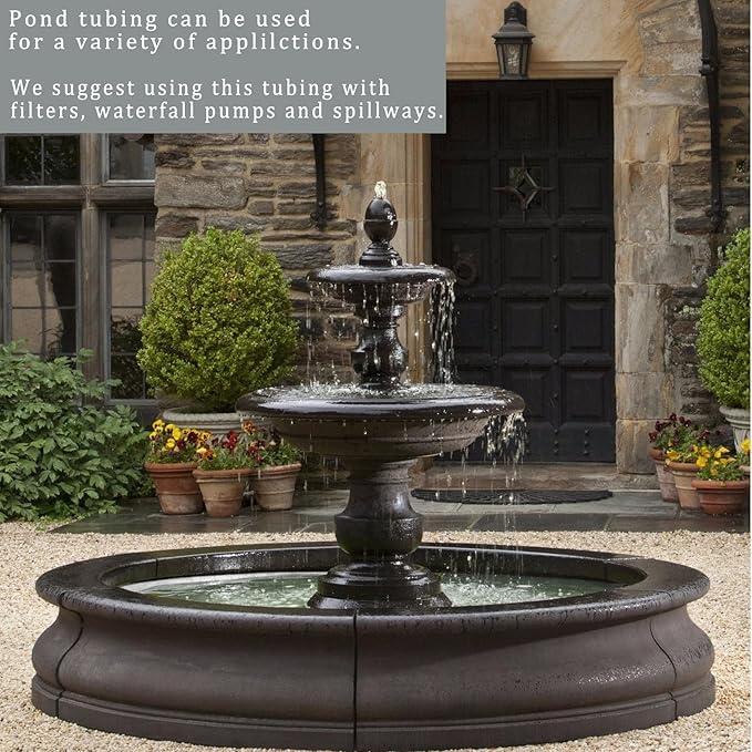 Pond Hose ID 1/2” × 10ft Black Corrugated Flexible Reinforced PVC Hose Vinyl Tubing for Pond Pump Fountain Garden Waterfall, Non-toxic & Kinkproof, with 2 clamps