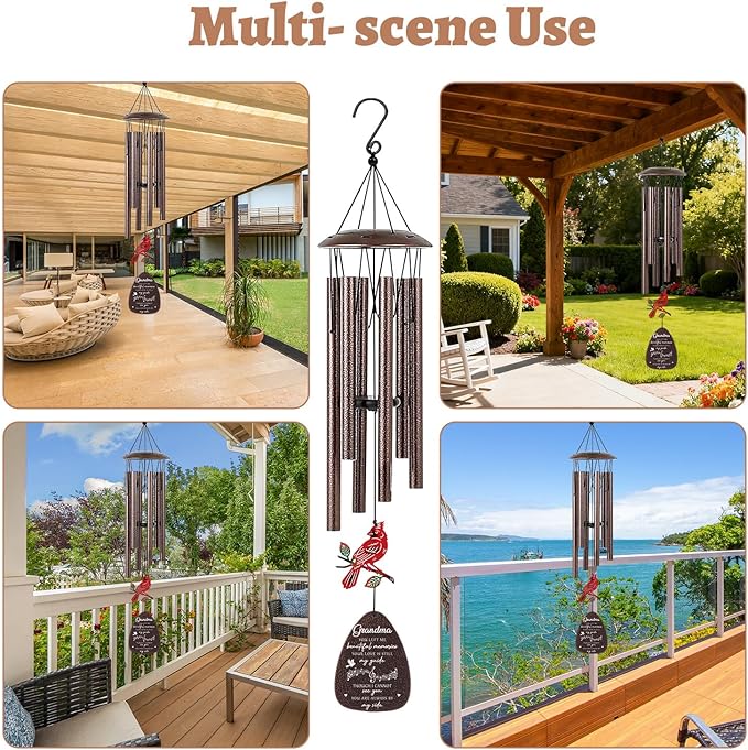 Memorial Gifts for Loss of Grandma - 36'' Memorial Wind Chimes for Outside, Sympathy Bereavement Condolence Grief Remembrance Funeral Gifts for Loss of Grandmother Love One, with S Hook Card