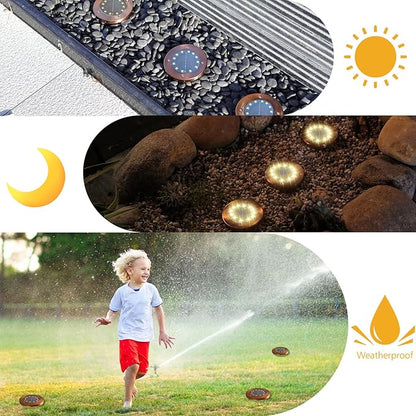 JKIMK Solar Ground Lights Outdoor Waterproof Flat Garden Solar Disk Lights Floor 12 LED 8 Pack for Garden Patio Pathway Landscape Driveway Yard Path Decor