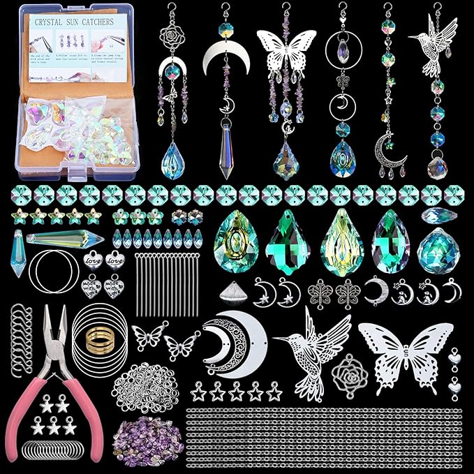 DIY Suncatcher Making Kits, 400 pcs Crystal Sun Catchers Crafts with Hooks Chains Pendants Rainbow Maker for Window Hanging Prism Indoor Outdoor Garden Party Decor