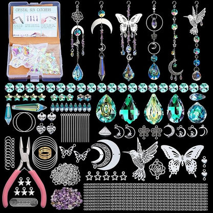 DIY Suncatcher Making Kits, 400 pcs Crystal Sun Catchers Crafts with Hooks Chains Pendants Rainbow Maker for Window Hanging Prism Indoor Outdoor Garden Party Decor