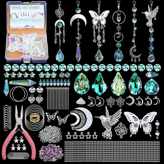 DIY Suncatcher Making Kits, 400 pcs Crystal Sun Catchers Crafts with Hooks Chains Pendants Rainbow Maker for Window Hanging Prism Indoor Outdoor Garden Party Decor