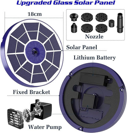 AISITIN 3.5W Solar Fountain Built-in 1800mAh Battery, Solar Bird Bath Fountains with 8 Nozzles, Solar Water Pump for Garden Birdbath Pool Fish Tank Pond and Outdoor (Purple)