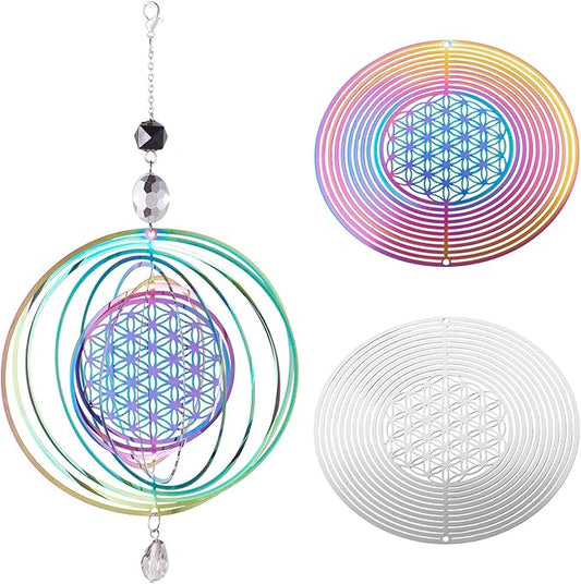 Stainless Steel Reflective Wind Spinners Outsides 3D Wind Chimes Gradient Etched Metal Embellishments for Outdoor Indoor Garden Hanging Decor 2Pcs