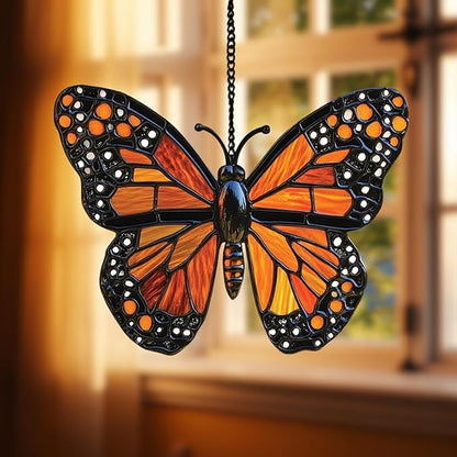 Monarch Butterfly Acrylic Suncatcher, Boho Suncatchers for Window Hangings, Stained Glass Effect Indoor Outdoor Garden Decor for Butterfly Lover, Gifts for Mother's Day, Mom, Grandma, Wife, Women