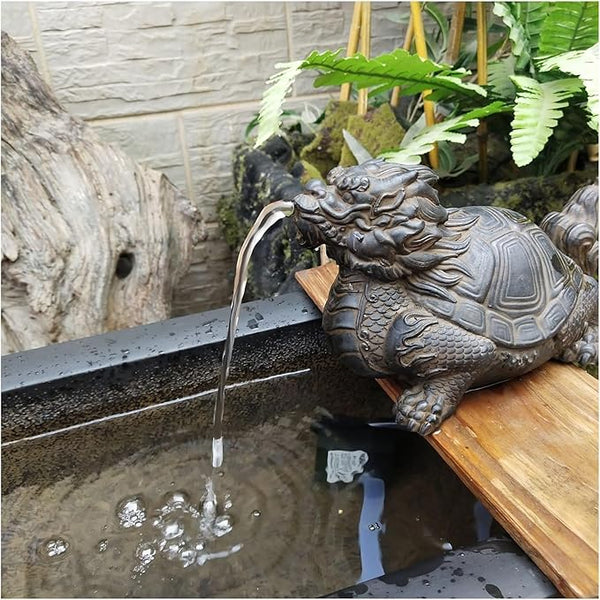 Mythical Animal Pond Spitter Fountain for Small Ponds– Ceramic Outdoor Water Feature with Pump & Hose – for Garden, Koi Pond, Patio, or Rockery Landscape Decor