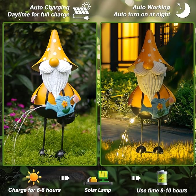 HONGLAND Garden Gnome Statue with Solar Lights -18 Inch Gnomes Decorations with Firework Solar Lights, Birthday Gifts for Woman Grandma for Patio Yard Lawn Porch