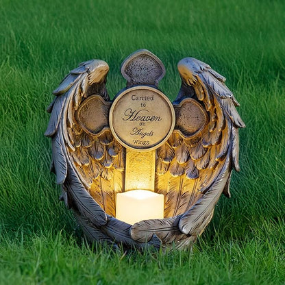 12“ Angel Wings Embracing Cross Solar Flameless LED Candles Outdoor Garden Memorial Statue for Garden Decoration Yard Art, A Touching Memorial Gift & Condolence Gifts Grave Decorations for Cemetery